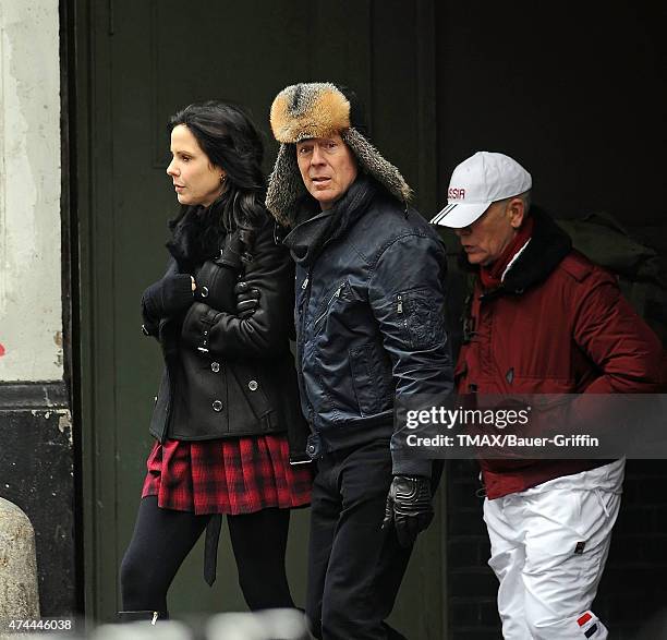 Mary-Louise Parker, Bruce Willis and John Malkovich are seen on the movie set of "Red 2" on October 28, 2012 in London, United Kingdom.