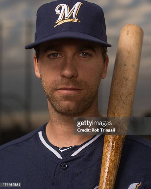 Taylor Green of the Milwaukee Brewers poses for a portrait on photo day at the Milwaukee Brewers Spring Training Complex in Maryvale, Arizona on...