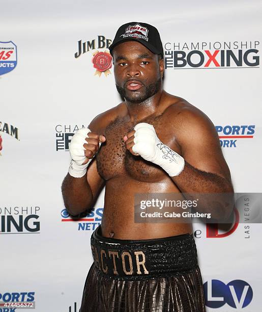 Professional boxer Kimdo "X Factor" Boykin poses after winning his bout with Keith Barr at "Knockout Night at the D" boxing event at the Downtown Las...