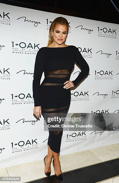 Khloe Kardashian arrives at 1 OAK Nightclub Las Vegas at the Mirage Hotel & Casino on May 22, 2015 in Las Vegas, Nevada.