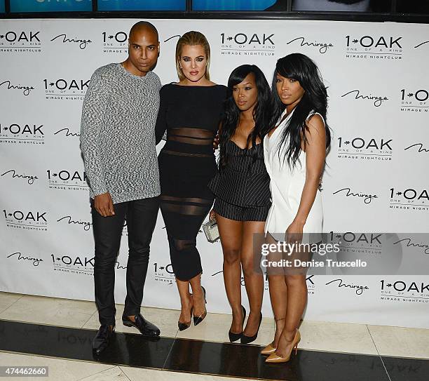 Dorion Renaud, Khloe Kardashian, Kadisha Haqq and Malika Haqq arrive at 1 OAK Nightclub Las Vegas at the Mirage Hotel & Casino on May 22, 2015 in Las...