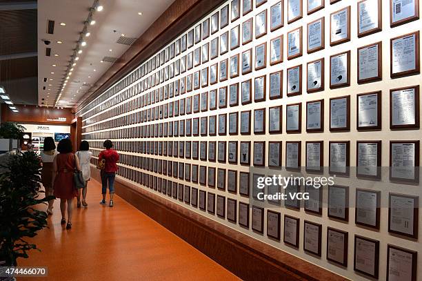 Hanergy Holding Group's patents are displayed at the headquarters of Hanergy Holding Group Ltd. On May 22, 2015 in Beijing, China. Hanergy Holding...