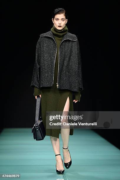 Model walks the runway during the Anteprima show as part of Milan Fashion Week Womenswear Autumn/Winter 2014 on February 23, 2014 in Milan, Italy.