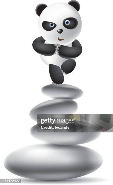 panda balancing on one leg - white pebbles stock illustrations
