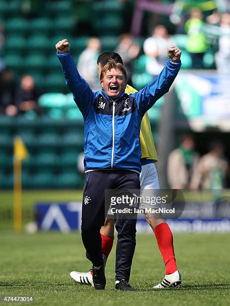 Rangers Nicky Clatk and Lee McCulloch celebrates at full time during the Scottish Championship play off semi final, second leg match between...