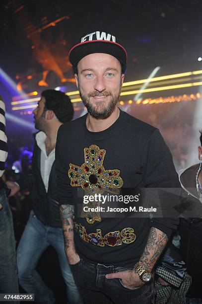 Francesco Facchinetti attends the Philipp Plein show after party as part of Milan Fashion Week Womenswear Autumn/Winter 2014 on February 23, 2014 in...