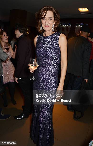 Haydn Gwynne, winner of the The POSTCARDS FROM PETE Best Supporting Actress in a Play award, attends the WhatsOnStage Awards 2014 after party at The...