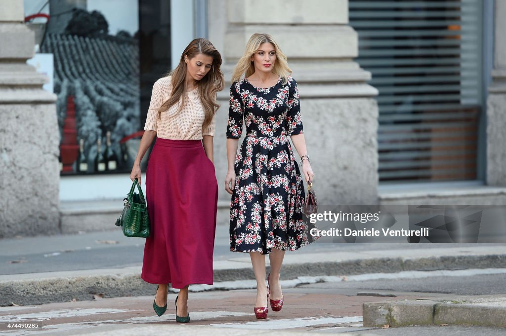 Tv host Hofit Golan wearing Dolce & Gabbana dress and bag, Laobutin