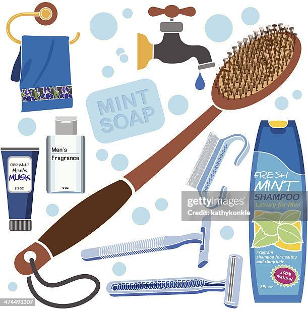 men's bath accessories - nail brush stock illustrations