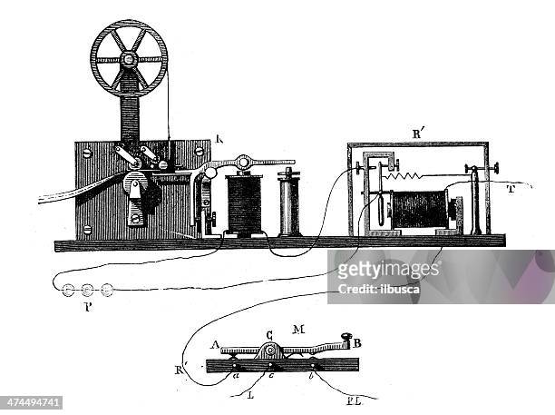 antique illustration of telegraph - telegraph machine stock illustrations