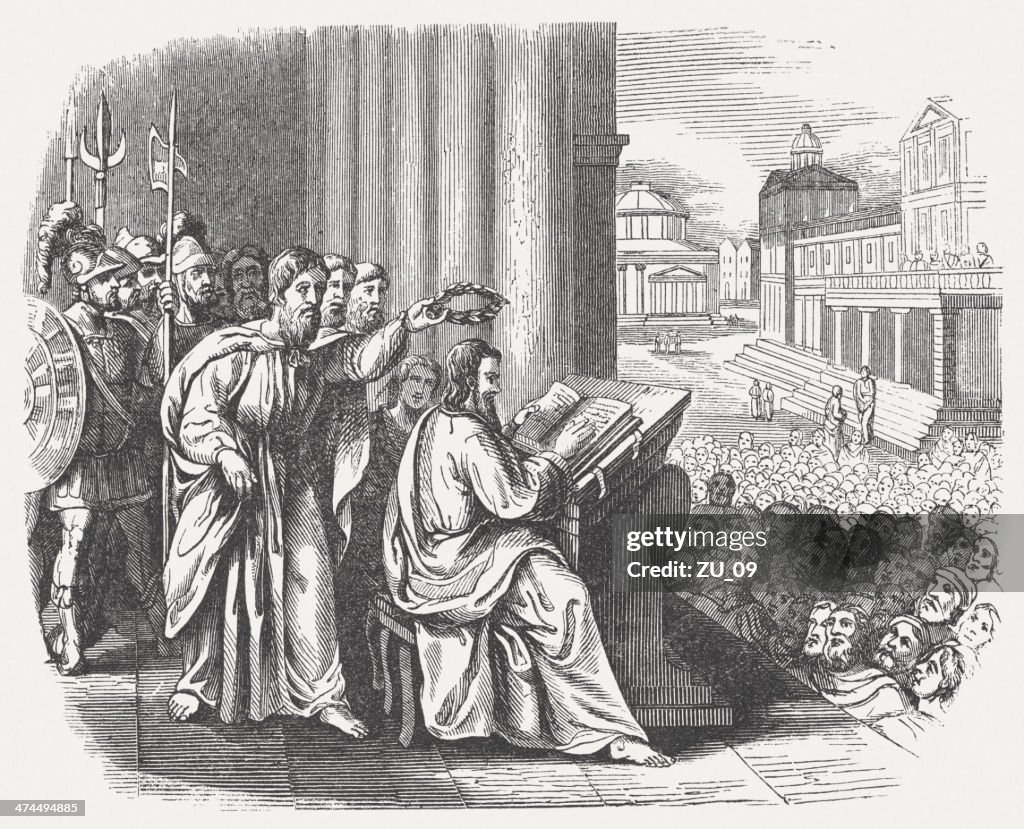 Herodotus (c.484–425 BC), Greek historian, wood engraving, published in 1864