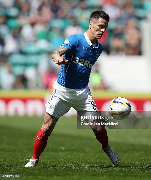 Ian Black of Rangers controls the ball during the Scottish Championship play off semi final, second leg match between Hibernian and Rangers at Easter...