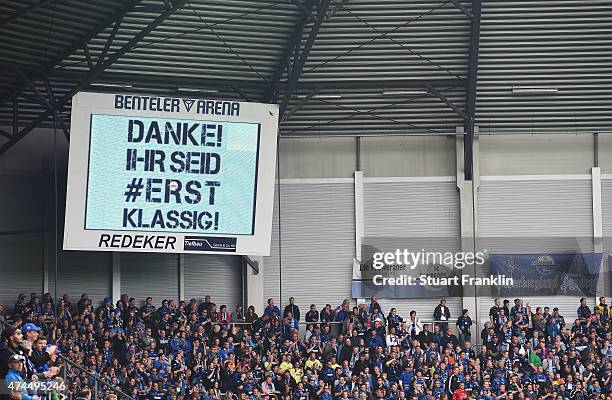 Paderborn 07 thanks the fans for their support after the Bundesliga match between SC Paderborn 07 and VfB Stuttgart at Benteler Arena on May 23, 2015...