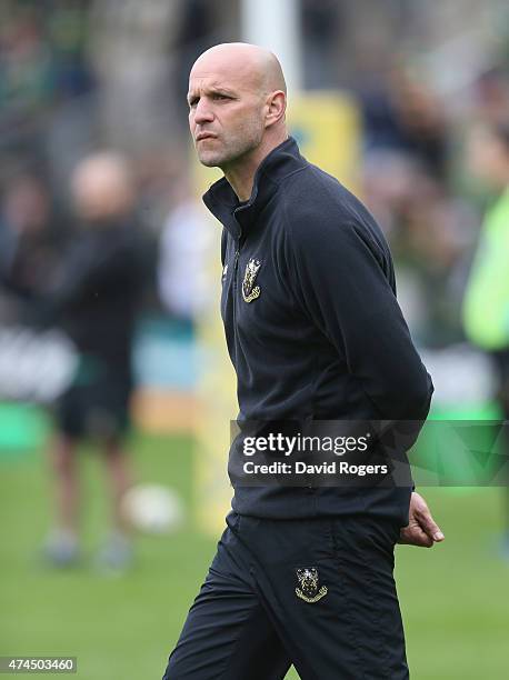 Jim Mallinder, the Northampton director of rugby looks on during the Aviva Premiership play off semi final match between Northampton Saints and...