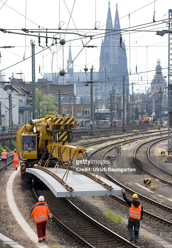Track construction of the Deutsche Bahn in Cologne.