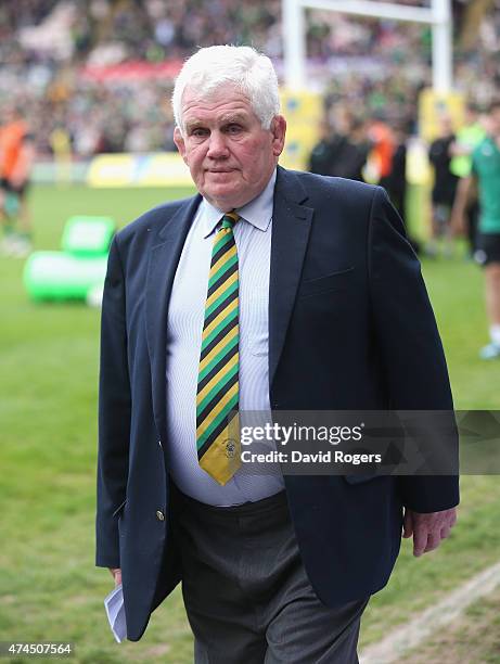 Former England and Northampton Saints player David "Piggy" Powell looks on during the Aviva Premiership play off semi final match between Northampton...