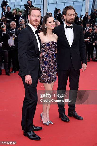 Actors Michael Fassbender, Marion Cotillard and Director Justin Kurzel attend the Premiere of "Macbeth" during the 68th annual Cannes Film Festival...