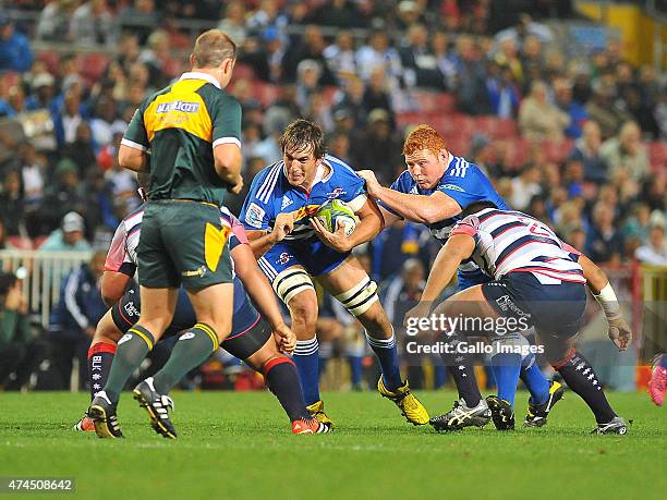 Eben Etzebeth of the Stormers in action during the Super Rugby match between DHL Stormers and Melbourne Rebels at DHL Newlands Stadium on May 23,...