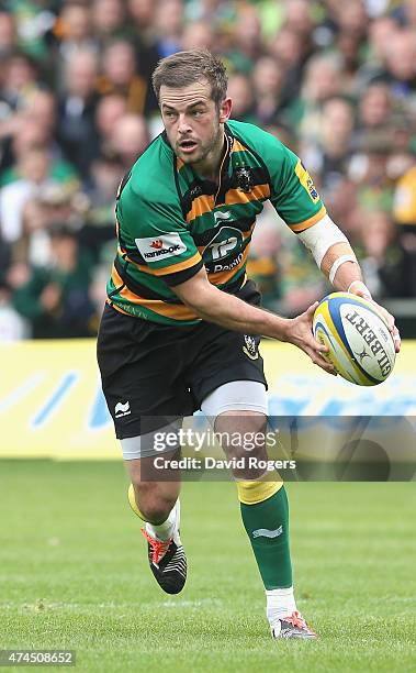 Stephen Myler of Northampton runs with the ball during the Aviva Premiership play off semi final match between Northampton Saints and Saracens at...