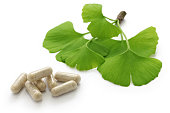 ginkgo biloba leaves and medicine capsule pills