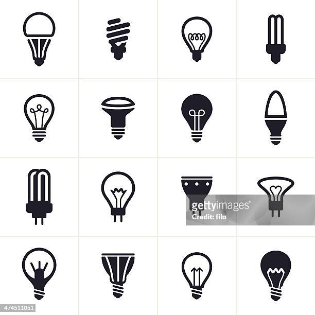 illustrazioni stock, clip art, cartoni animati e icone di tendenza di collezione di sedici nero lampadina simboli - lampadina