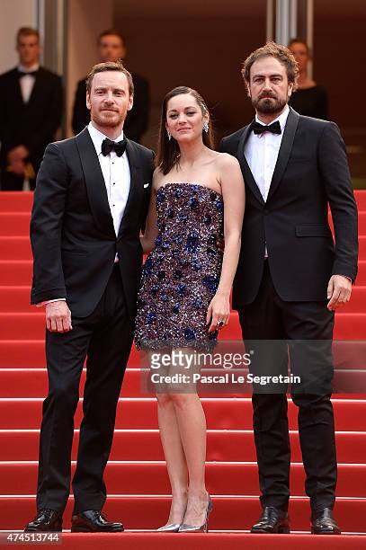 Actors Michael Fassbender, Marion Cotillard and Director Justin Kurzel attend the Premiere of "Macbeth" during the 68th annual Cannes Film Festival...