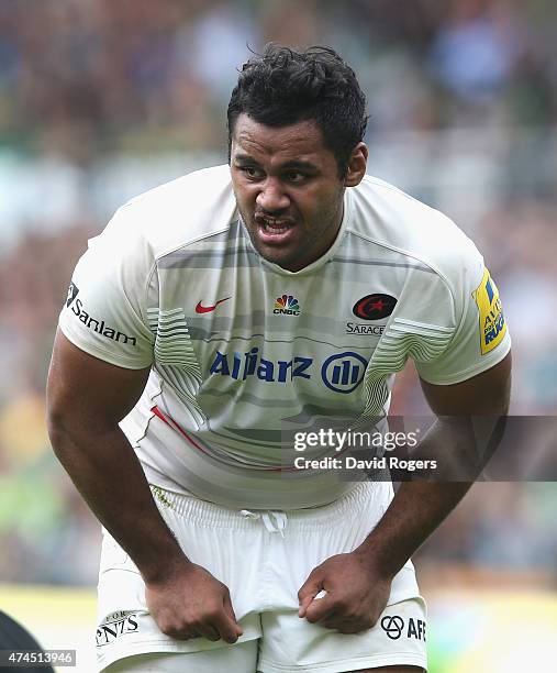 Billy Vunipola of Saracens looks on during the Aviva Premiership play off semi final match between Northampton Saints and Saracens at Franklin's...