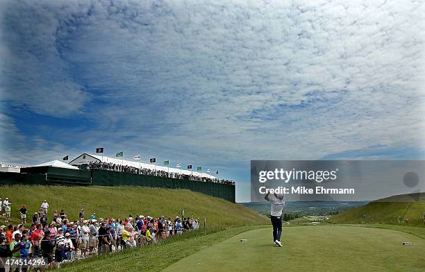 Tom Lehman hits his tee shot on the second hole during the third round of the 2015 Senior PGA Championship Presented By KitchenAid at the Pete Dye...