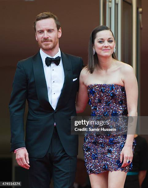 Marion Cotillard and Michael Fassbender attend the "Macbeth" Premiere during the 68th annual Cannes Film Festival on May 23, 2015 in Cannes, France.