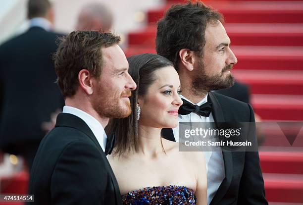 Director Justin Kurzel, Actors Marion Cotillard and Michael Fassbender attends the "Macbeth" Premiere during the 68th annual Cannes Film Festival on...