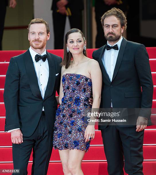Michael Fassbender, Director Justin Kurzel and Marion Cotillard attend the "Macbeth" Premiere during the 68th annual Cannes Film Festival on May 23,...