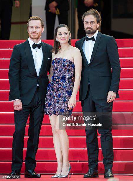 Michael Fassbender, Director Justin Kurzel and Marion Cotillard attend the "Macbeth" Premiere during the 68th annual Cannes Film Festival on May 23,...