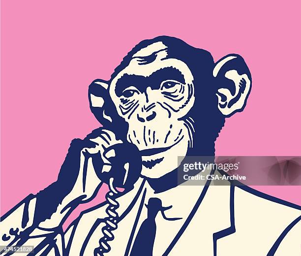 monkey am telefon - apes stock-grafiken, -clipart, -cartoons und -symbole