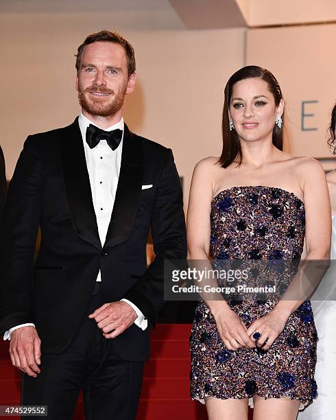 Actors Michael Fassbender and Marion Cotillard attend the "Macbeth" Premiere during the 68th annual Cannes Film Festival on May 23, 2015 in Cannes,...