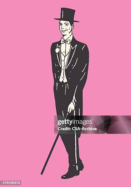 man wearing top hat and tails - tuxedo stock illustrations