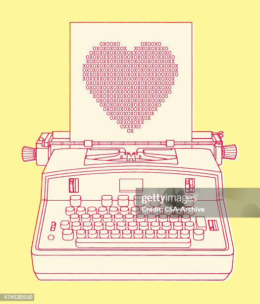 typewriter with heart on paper - typewriter stock illustrations