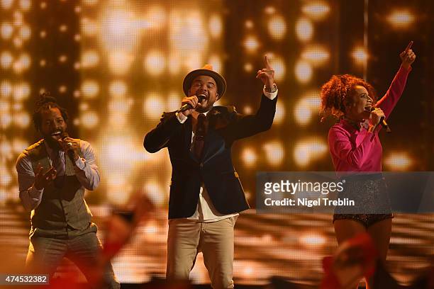Guy Sebastian of Australia performs on stage during the final of the Eurovision Song Contest 2015 on May 23, 2015 in Vienna, Austria. The final of...