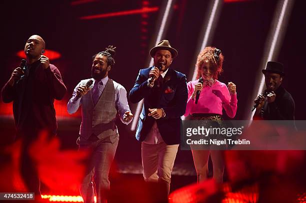 Guy Sebastian of Australia performs on stage during the final of the Eurovision Song Contest 2015 on May 23, 2015 in Vienna, Austria. The final of...