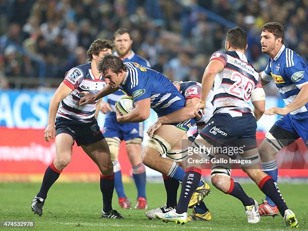 Eben Etzebeth of the Stormers in action during the Super Rugby match between DHL Stormers and Melbourne Rebels at DHL Newlands Stadium on May 23,...