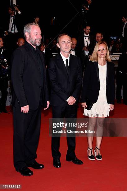 Actor Dan Warner, Director Guillaume Nicloux and guest attend the Premiere of "Valley Of Love" during the 68th annual Cannes Film Festival on May 23,...