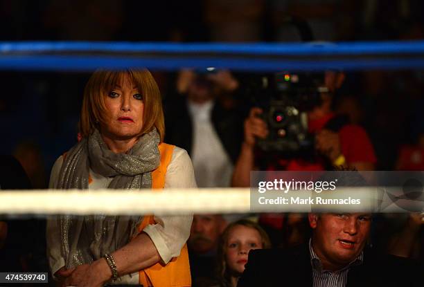 Fight promoter Kellie Maloney watches on as Gary Cornish of Scotland takes on Zoltan Csala of Hungary during the IBO intercontinental championship...