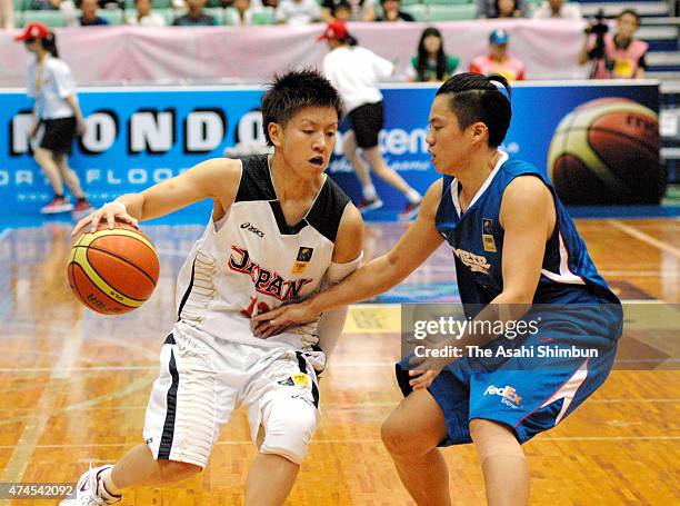 Yuko Oga of Japan in action during the FIBA Aisa Championship for Women Level I match between Japan and Chinese Taipei at Seahat Omura on August 22,...