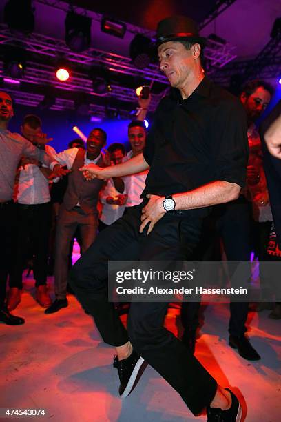 Robert Lewandowski dances during the FC Bayern Muenchen Bundesliga Champions Dinner at Postpalast on May 23, 2015 in Munich, Germany.