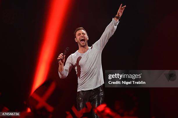 Mans Zelmerloew of Sweden performs after winning the Eurovision Song Contest 2015 on May 23, 2015 in Vienna, Austria. The final of the Eurovision...