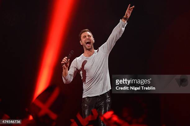 Mans Zelmerloew of Sweden performs after winning the Eurovision Song Contest 2015 on May 23, 2015 in Vienna, Austria. The final of the Eurovision...