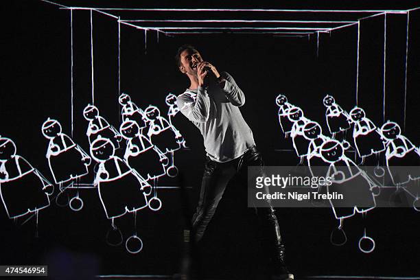 Mans Zelmerloew of Sweden performs after winning the Eurovision Song Contest 2015 on May 23, 2015 in Vienna, Austria. The final of the Eurovision...