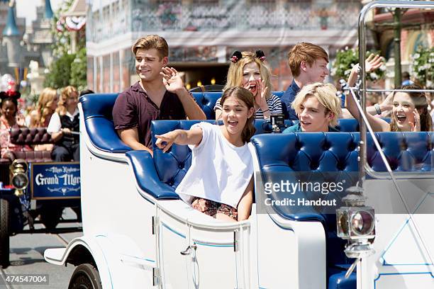 In this handout photo provided by Disney Parks, : Actors Garrett Clayton, Grace Phipps, Calum Worthy, Laura Marano, Ross Lynch and Maia Mitchell join...