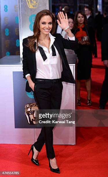 Angelina Jolie attends the EE British Academy Film Awards 2014 at The Royal Opera House on February 16, 2014 in London, England.