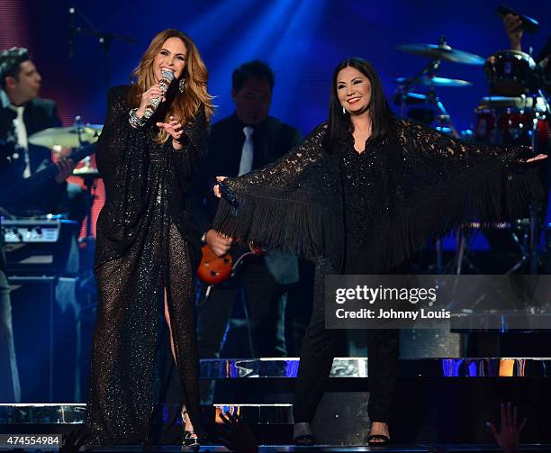 Lucero and Ana Gabriel performs at the 2015 Billboard Latin Music Awards presented by State Farm on Telemundo at Bank United Center on April 30, 2015...