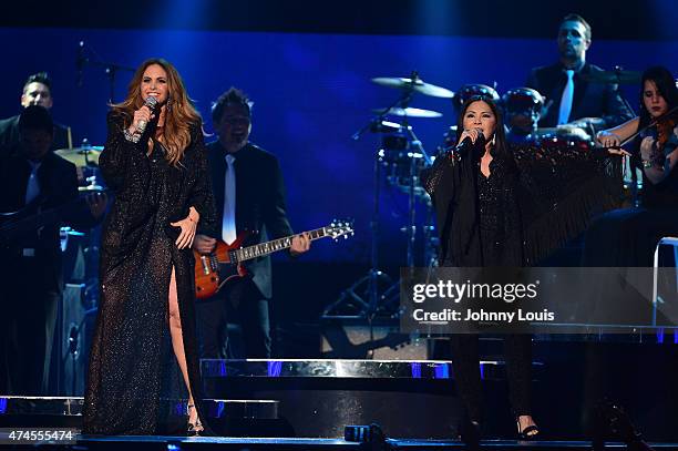 Lucero and Ana Gabriel performs at the 2015 Billboard Latin Music Awards presented by State Farm on Telemundo at Bank United Center on April 30, 2015...